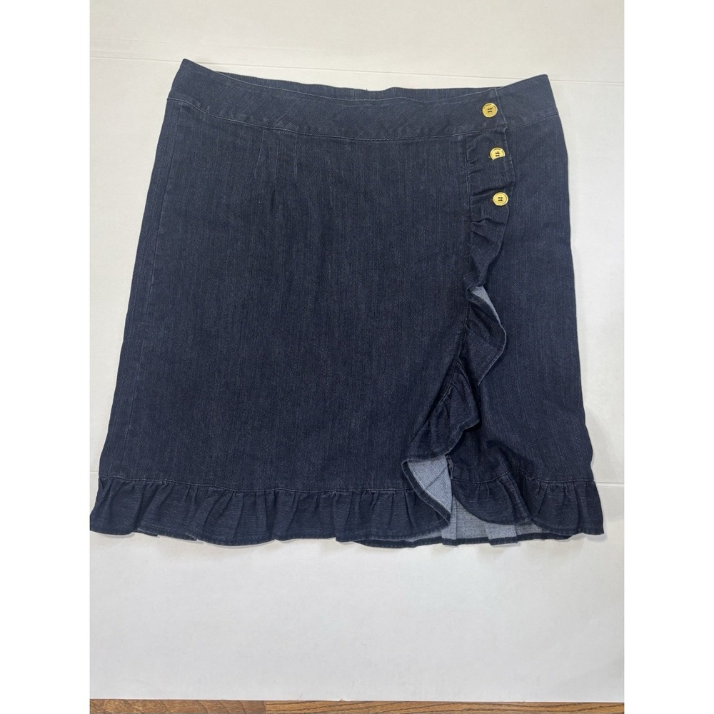 Ashley Stewart Plus Sz 20 asymmetrical ruffle denim skirt Peplem Hem